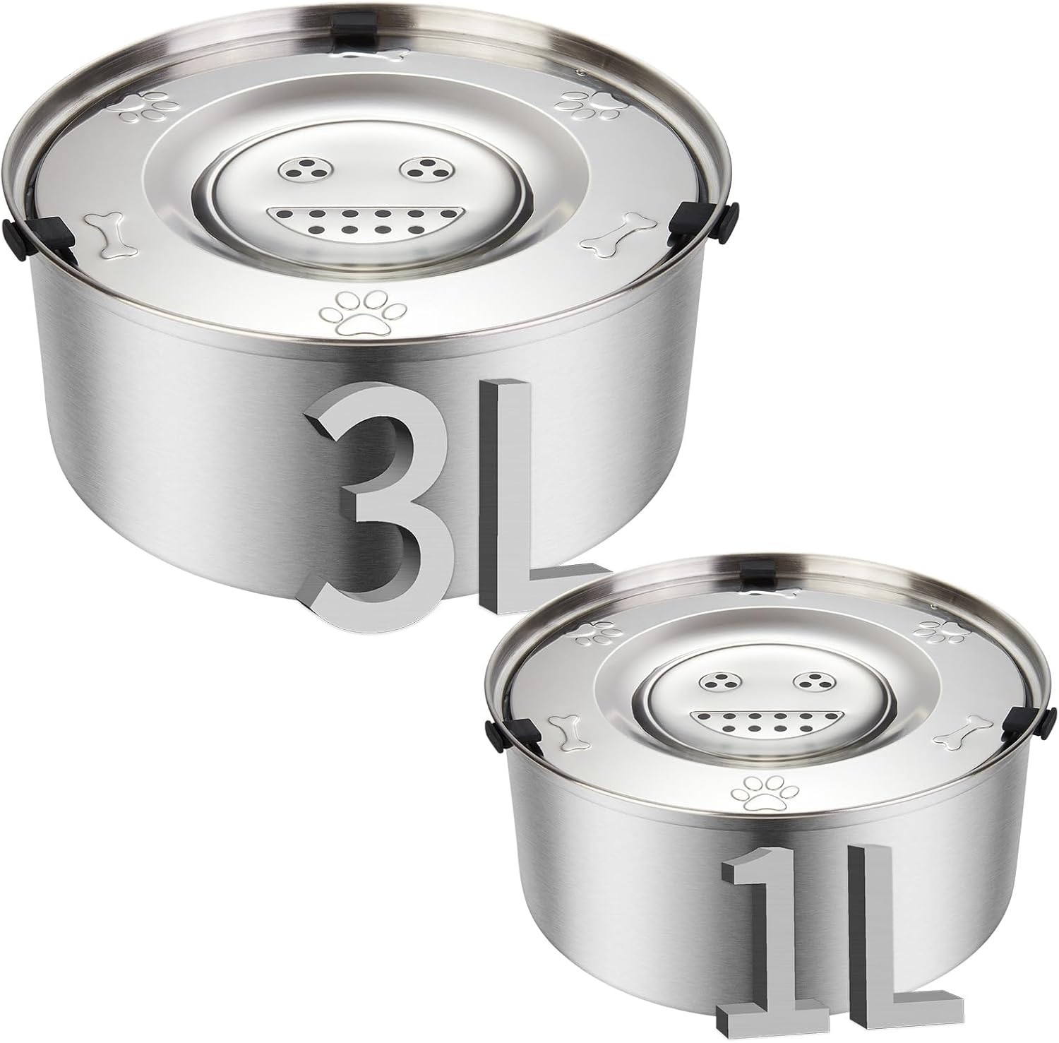Detalle de ELISABE No Spill Dog Water Bowl 3L+1L — 2 Pack Stainless Steel, Slow-Flow, Non-Drip Water Bowls