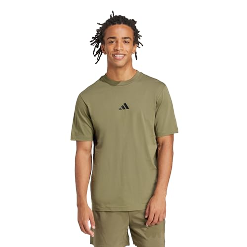 Detalle de adidas Hombre Essentials Small Logo Single Jersey Shirt – Olive Strata/Black, talla L