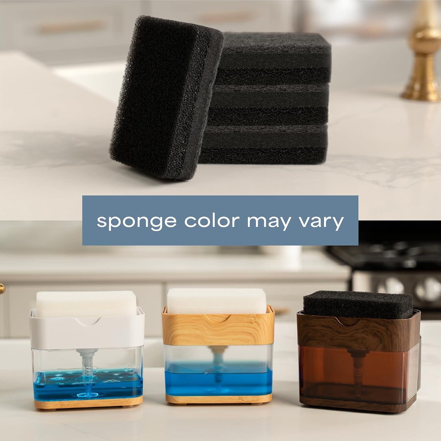 Thumbnail 6 de S&T INC. Dish Soap Dispenser and Sponge Holder, Bamboo-Color Plastic, 13 fl oz