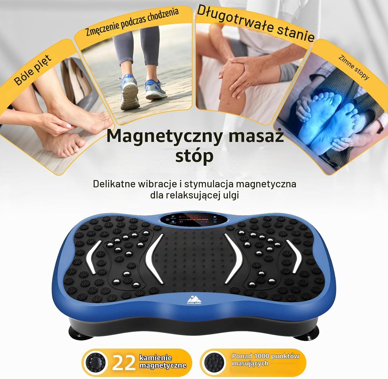 Detalle 1 de EVOLAND płyta wibracyjna z 5 programami, 99 poziomami i głośnikiem Bluetooth