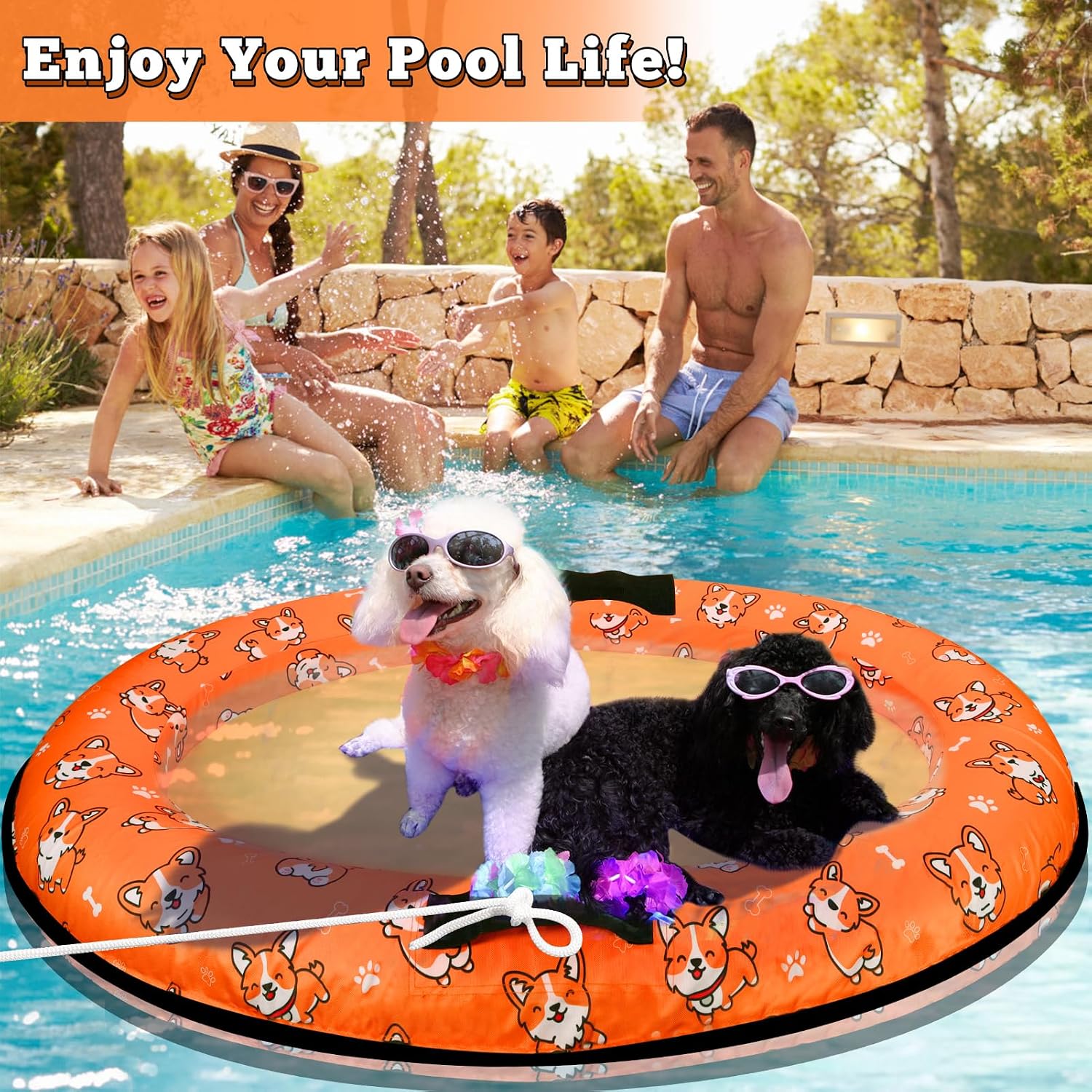 Thumbnail 6 de 55 x 35 Inch Inflatable Dog Pool Float with Rope – Pet Lake Raft for Small to Large Dogs