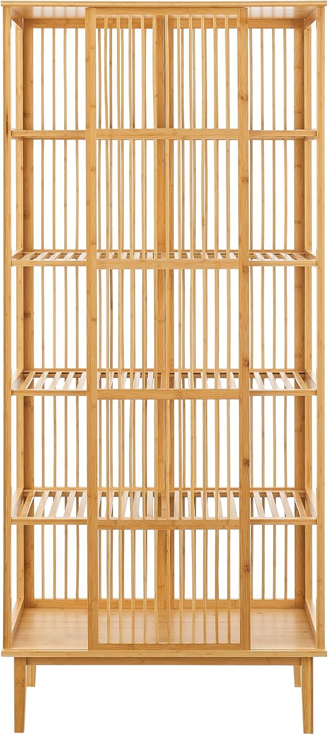 Detalle de Scaffale da terra in bambù naturae con 5 scomparti semiaperti - En.casa