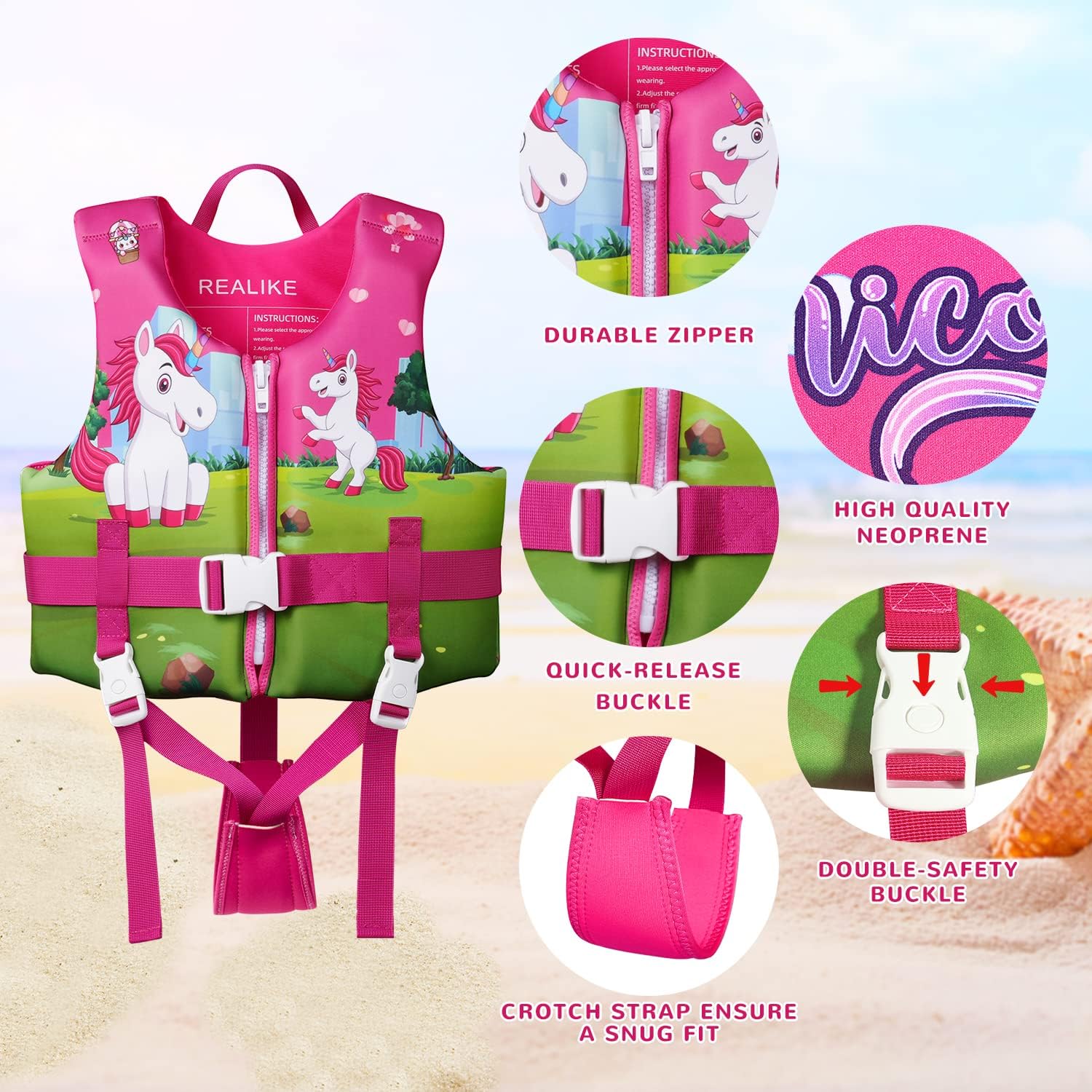 Thumbnail 2 de REALIKE Kids Swim Vest for Toddlers: Adjustable Safety Straps for Confident Swimming