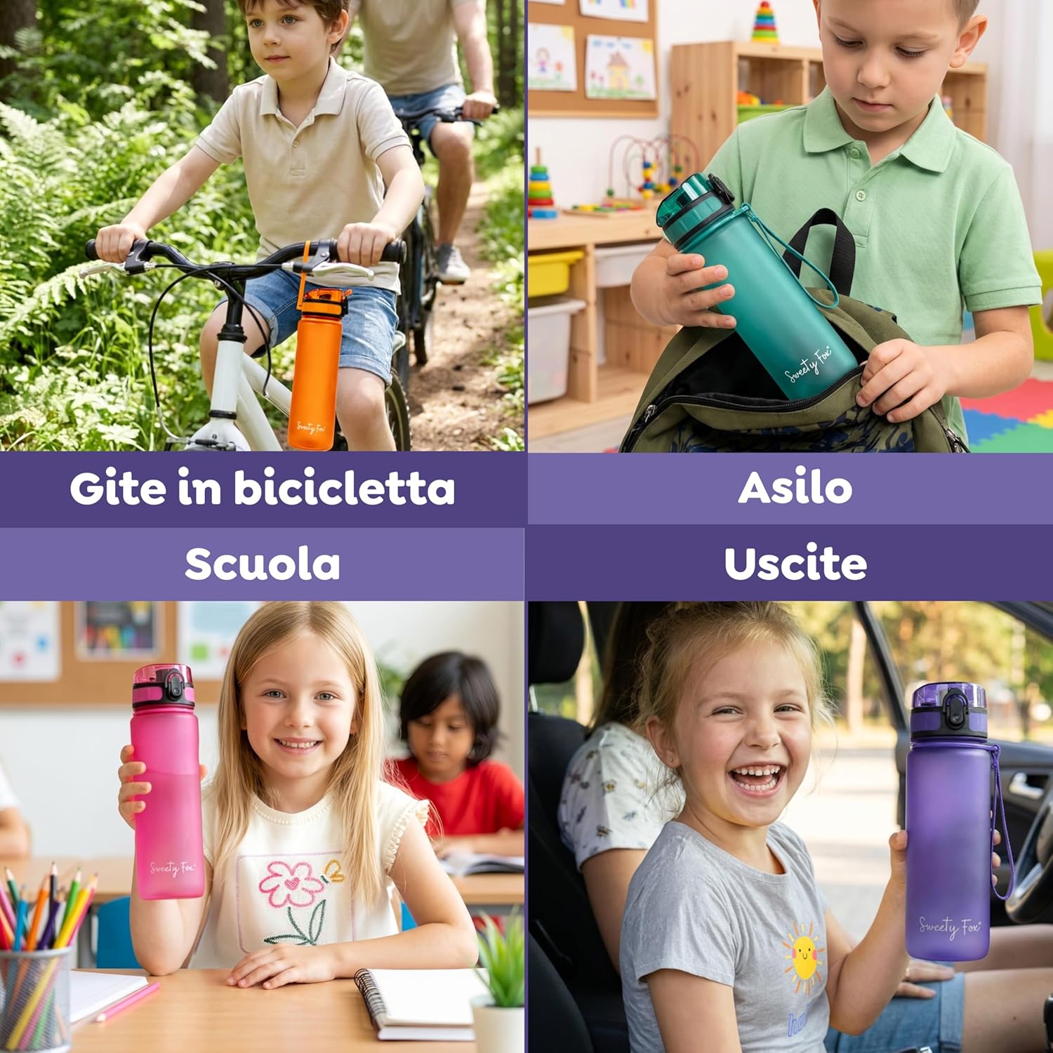 Thumbnail 6 de Sweety Fox Borraccia per Bambini 500 ml Viola: anti-perdita, lavabile in lavastoviglie e resistente agli urti