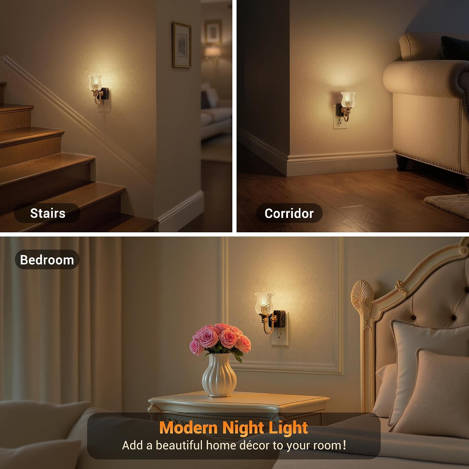 Thumbnail 4 de JandCase QX001 Floral LED Night Light, Dimmable 0–100 lm, Gold Glass