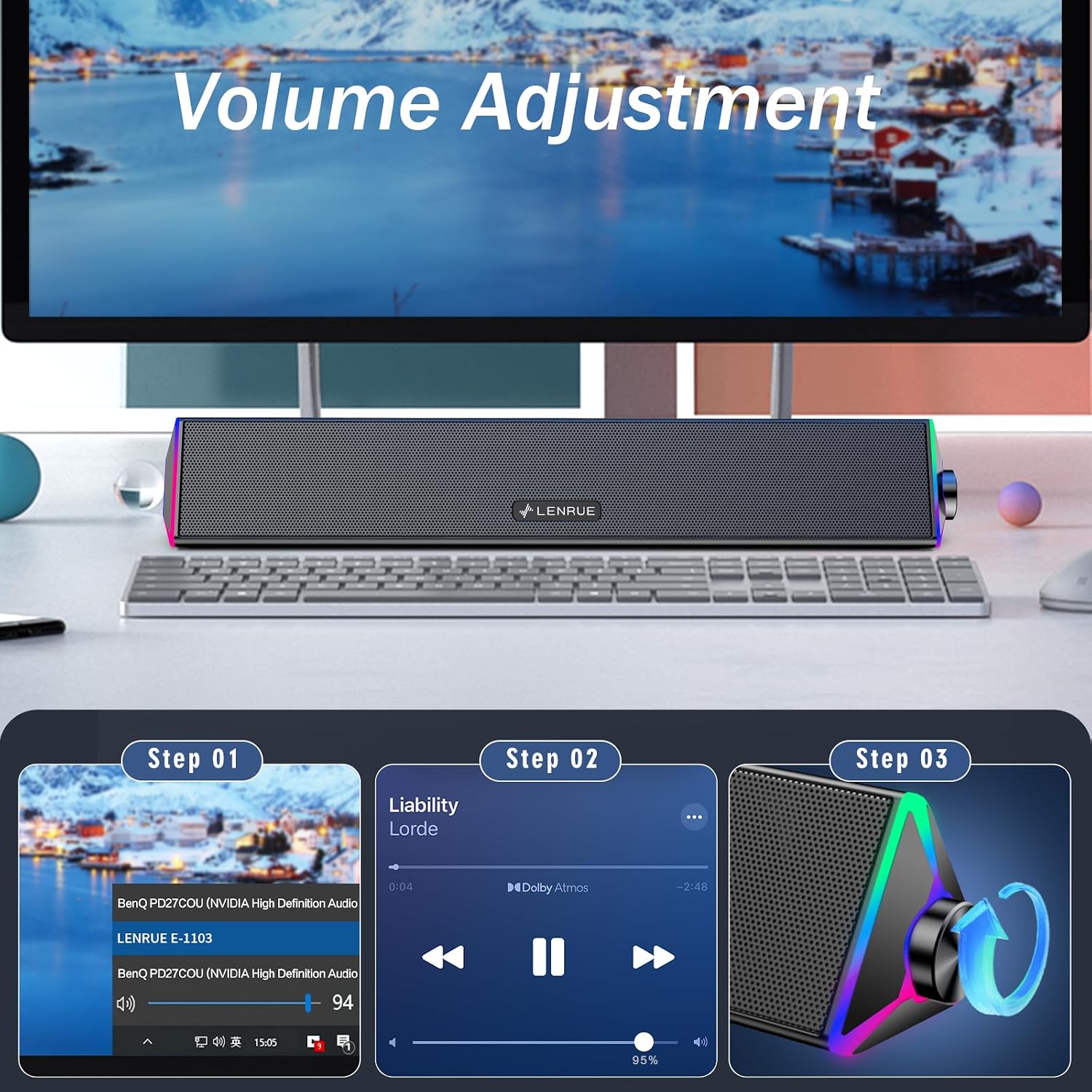 Detalle 2 de LENRUE PC Speakers USB Soundbar