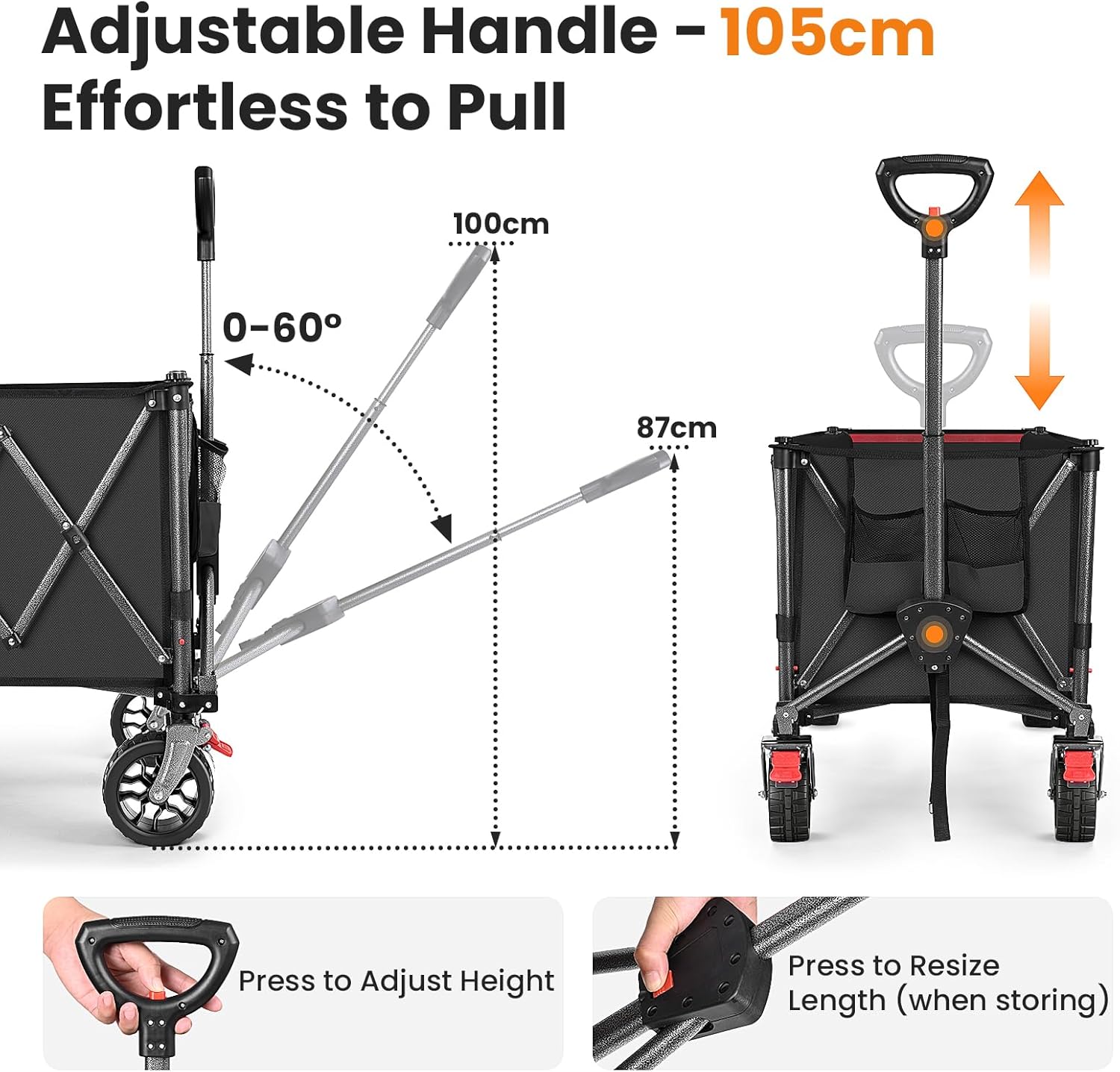 Thumbnail 6 de YEAUPE PRO Carrello pieghevole con ruote grandi e doppi freni, capacità 150–240 L, pannello posteriore apribile