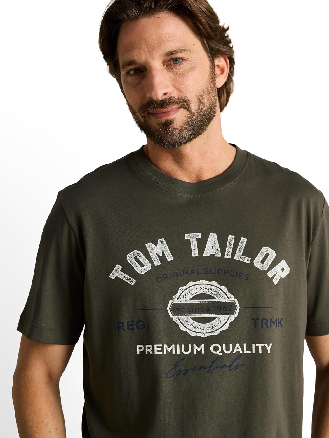 Detalle 2 de Tom Tailor Herren T-Shirt aus Baumwolle mit Logo-Print – Kurzarm, Passform und Tragekomfort
