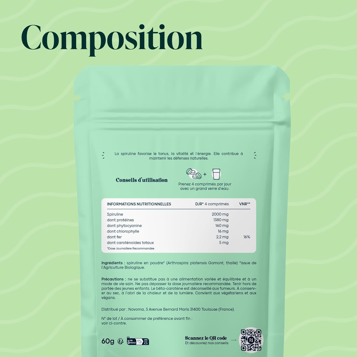 Thumbnail 5 de Spiruline Bio 500 mg Pure et Naturelle (cure 1 mois, 120 comprimés vegan)