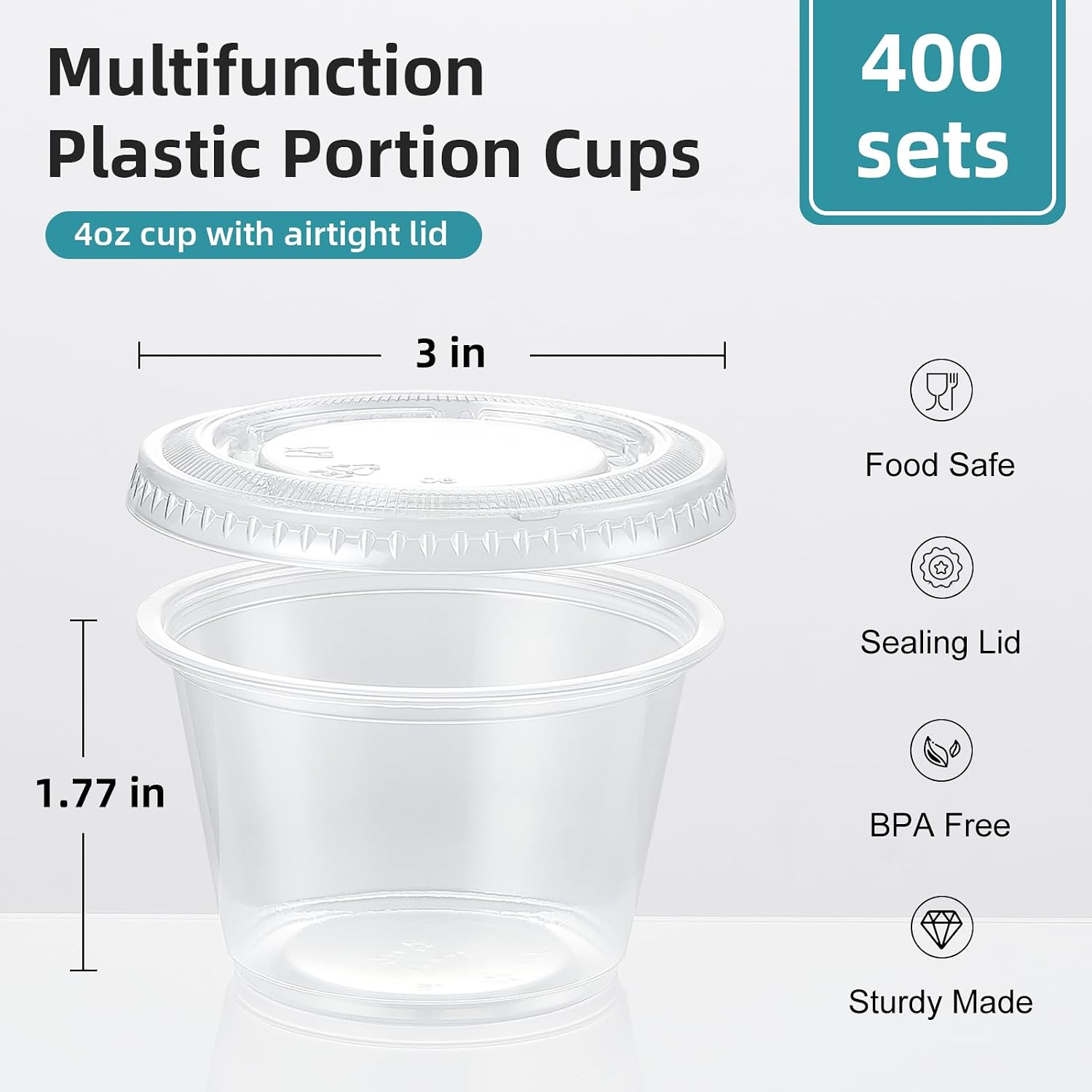 Detalle 2 de AOZITA 4 oz Portion Cups with Lids, 400 Count, BPA-Free Plastic