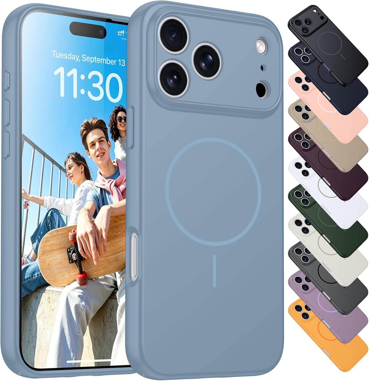 Detalle de hitfine Magnetic Silicone Case for iPhone 17 Pro Max/18 Pro Max, MagSafe, Light Blue