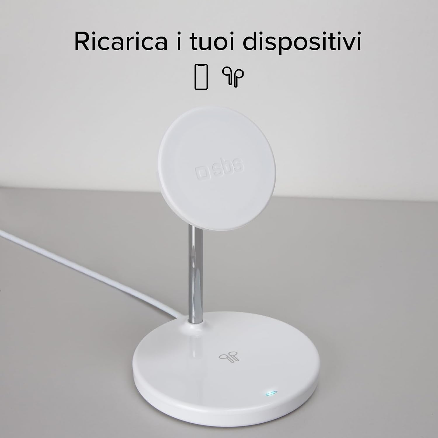 Detalle de SBS Stazione Ricarica Wireless 2in1 15W + 5W – Design Minimal bianco, ADS