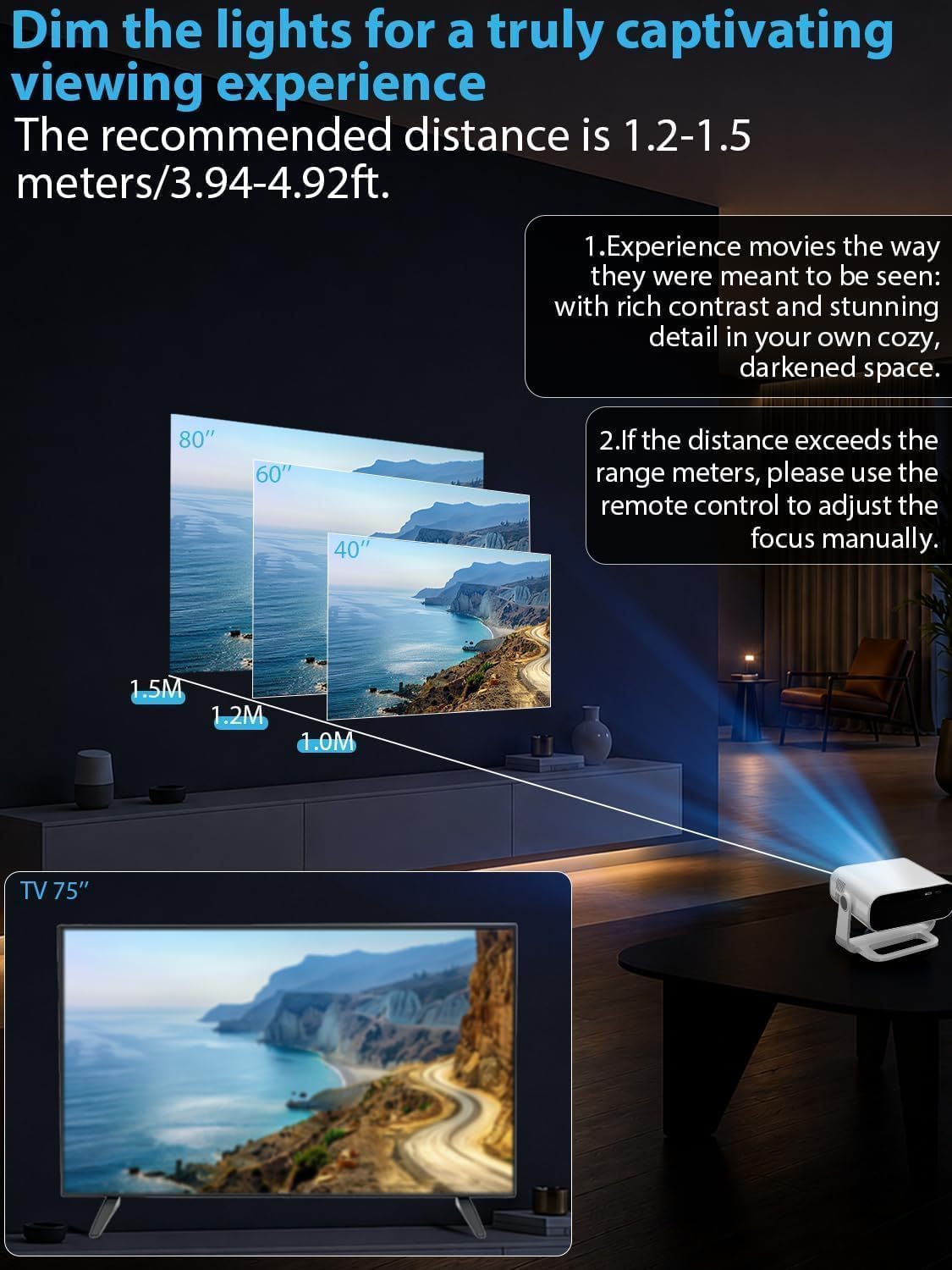 Thumbnail 6 de Wielio 2026 Smart Projector: Android 14, 210 ANSI, WiFi 6 & Bluetooth 5.0 with 1000+ Apps