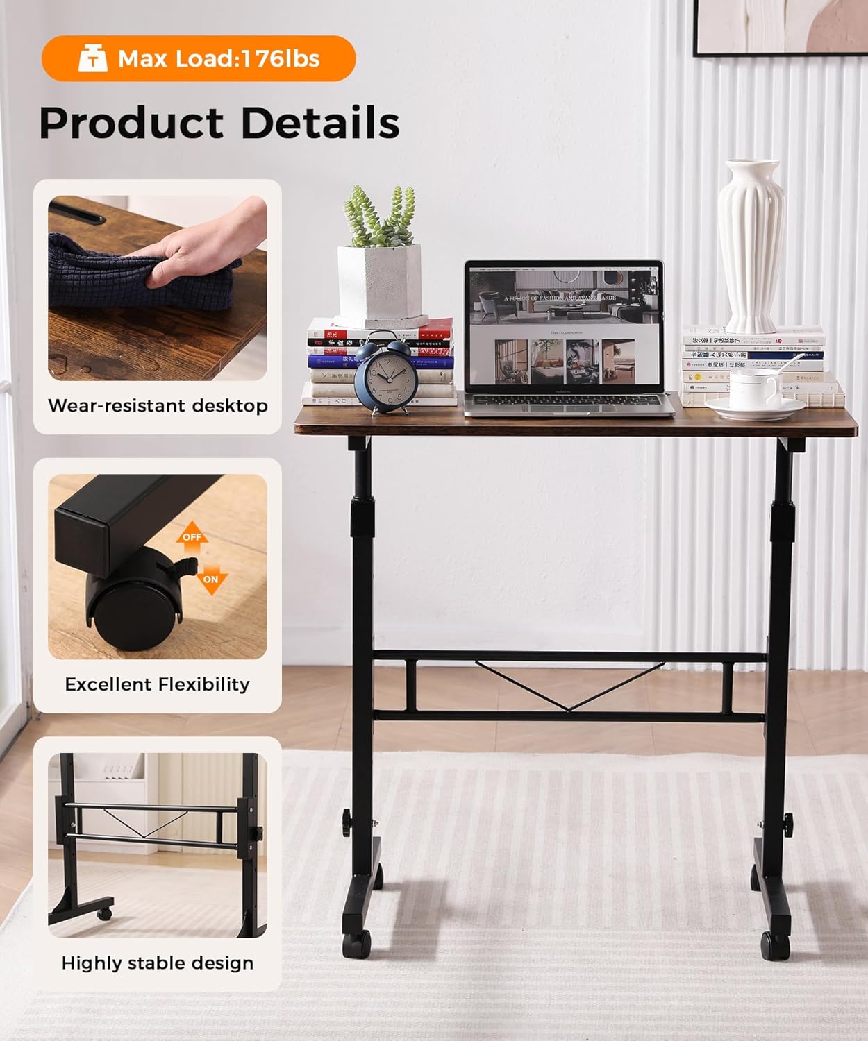 Thumbnail 4 de KLSMYHOKI SD1 Adjustable Standing Desk with Locking Wheels, Rustic Top