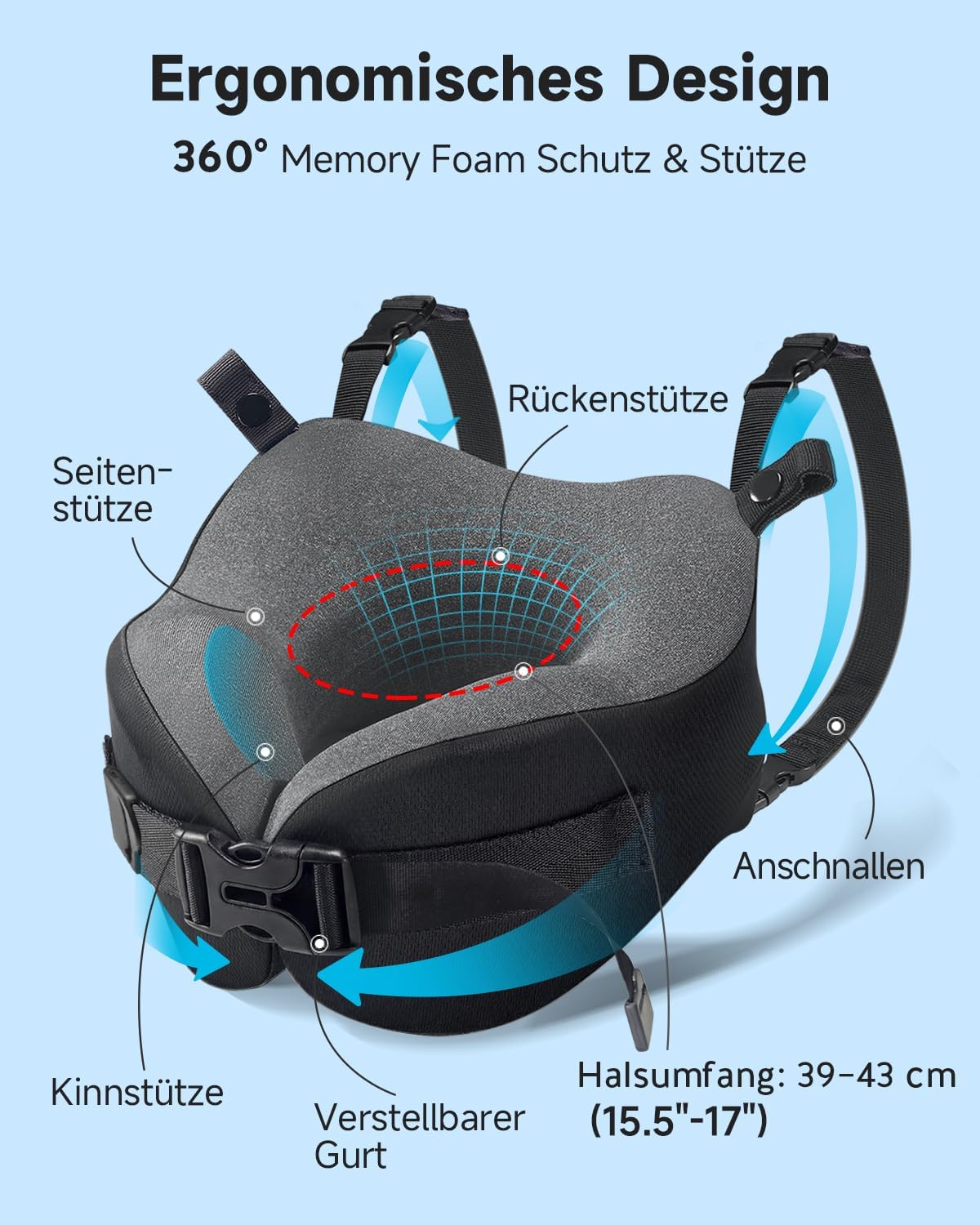 Thumbnail 4 de Umisleep Nackenkissen Flugzeug mit 3D-Schlafmaske und Memory Foam – 360°-Stütze für Kopf & Nacken, Schwarz