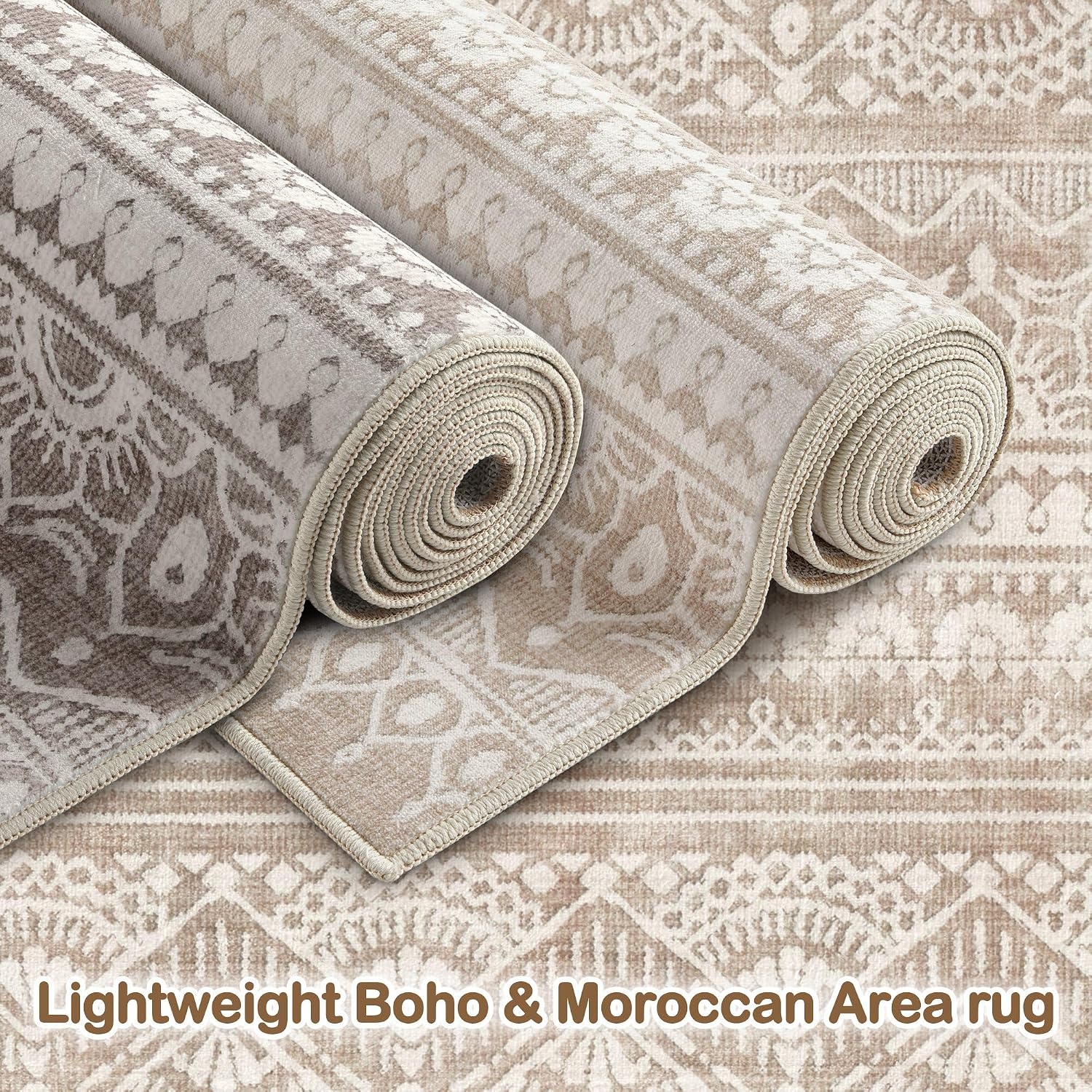 Detalle de Tortania 10x12 Washable Area Rug: Soft, Non-Slip Boho-Style Rug for Living Room & More