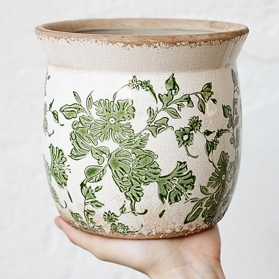 Thumbnail 6 de Xiaan Jiaju Green Leaf Ceramic Planter with Drainage and Crackle Glaze
