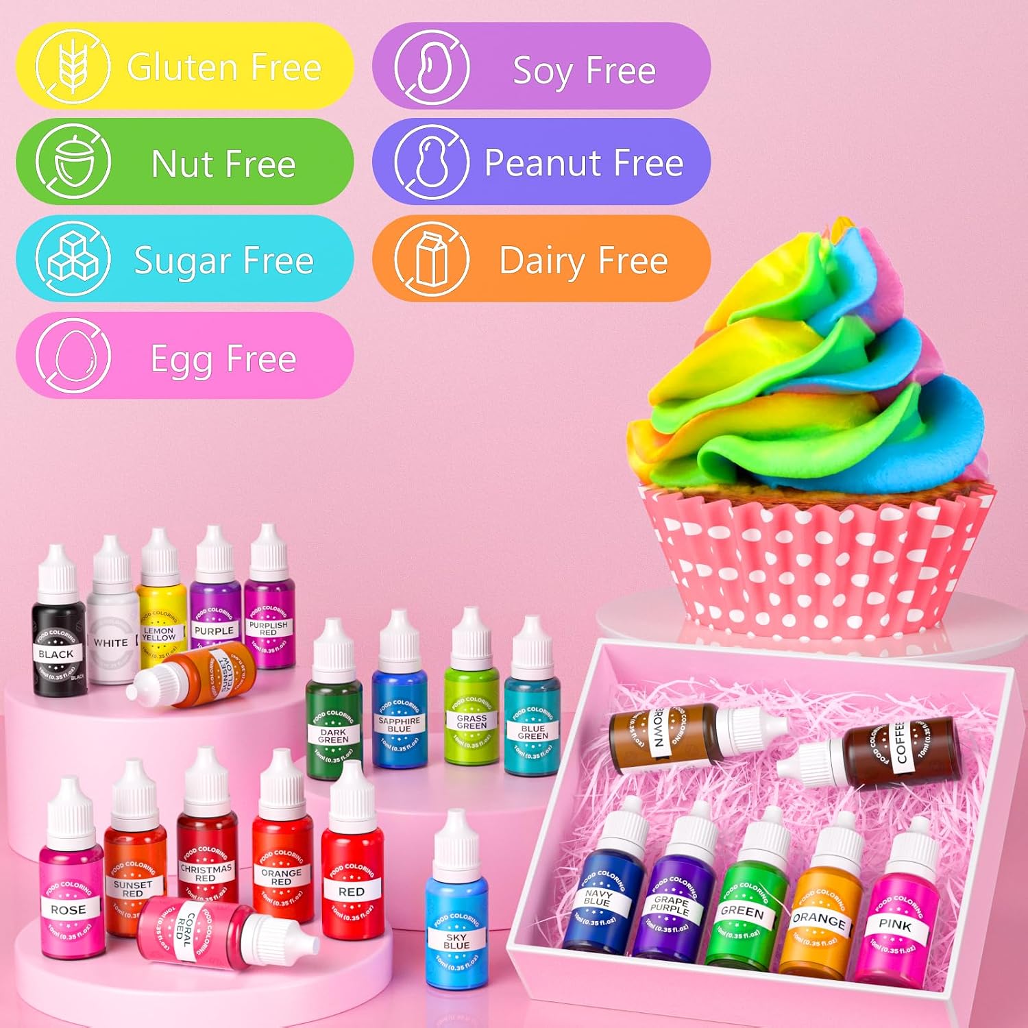 Detalle de 24-Color Food Coloring Set, 0.35 fl oz Bottles for Baking and Crafts