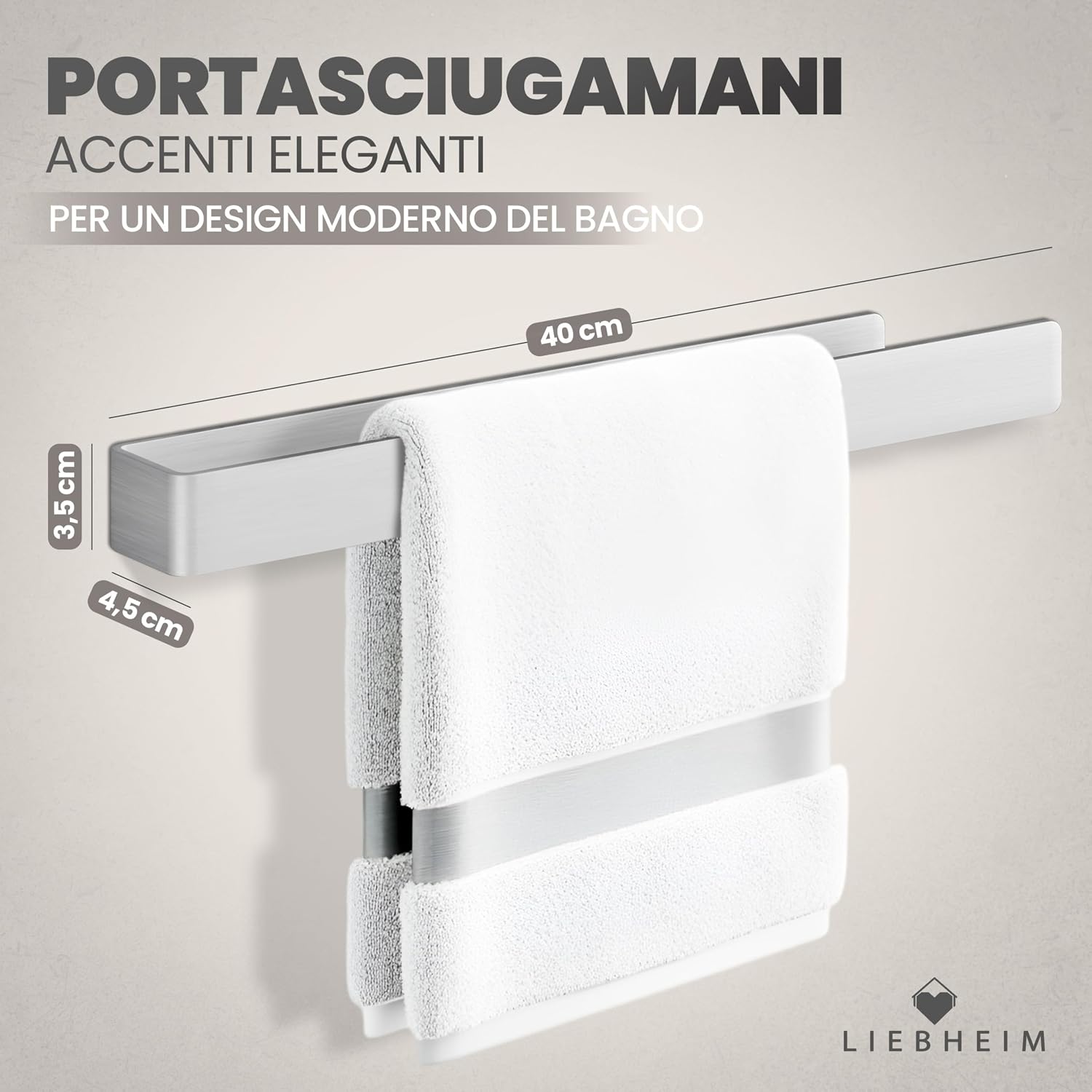 Detalle de LIEBHEIM portasciugamani adesivo da parete in alluminio spazzolato, 40 cm (senza forare)