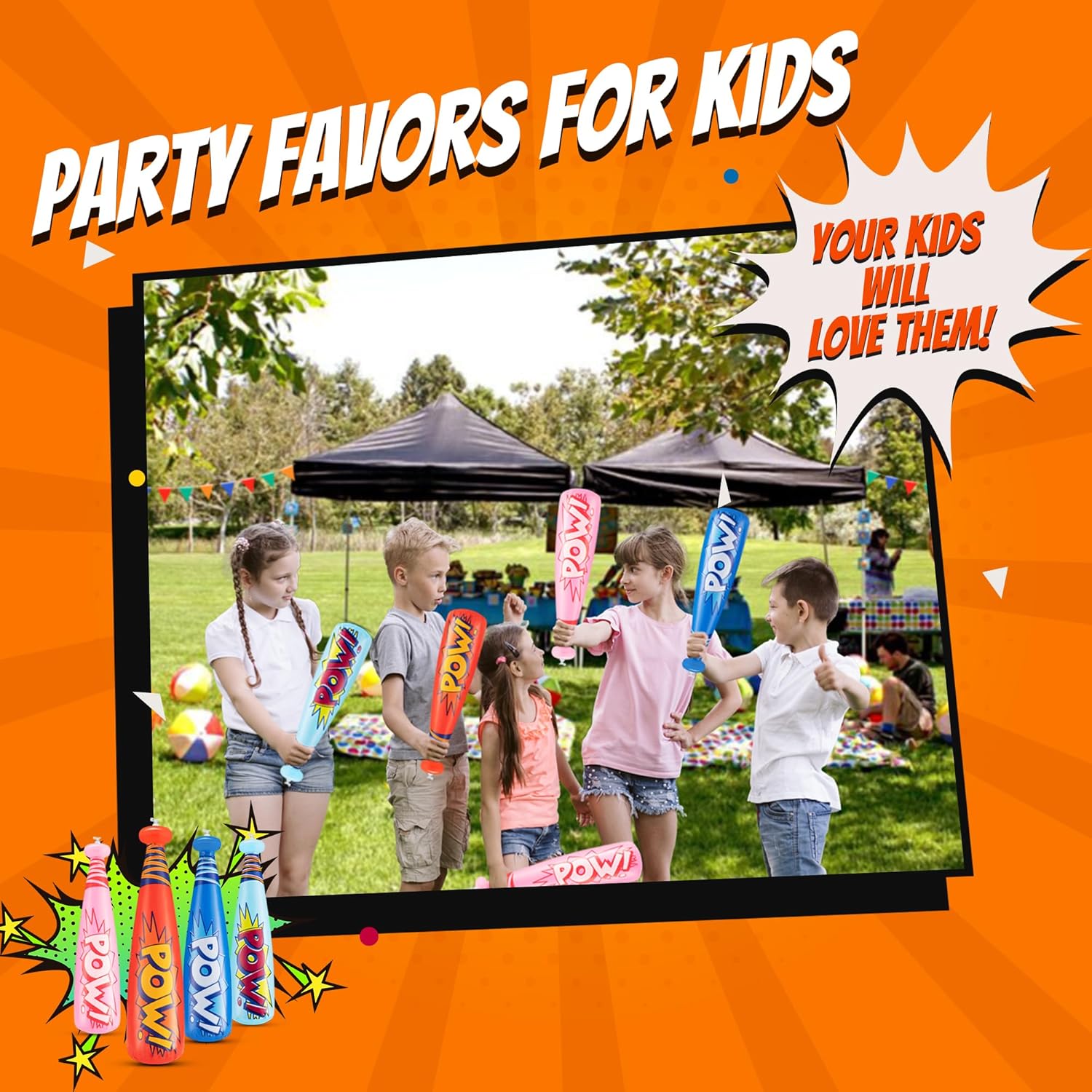 Thumbnail 5 de Bedwina Pow Inflatable Baseball Bat (Pack of 12) — 20 Inch Comic-Style Party Favor Toy