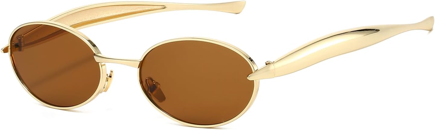 Detalle de YAMEIZE Ovale Metall Sonnenbrille – UV400 Schutz, klassischer Stil