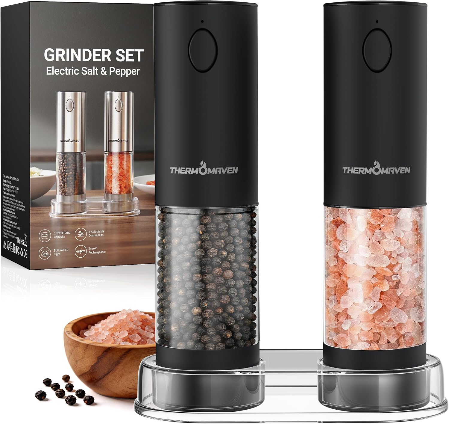Detalle de ThermoMaven Electric Salt and Pepper Grinder Set 110 mL