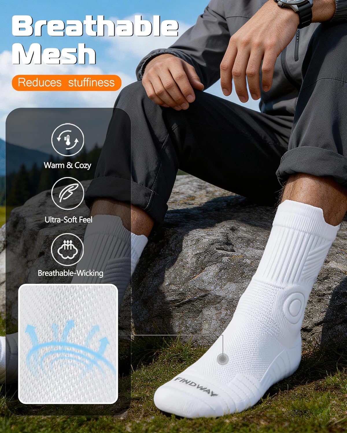 Thumbnail 1 de Findway 3 Pairs Compression Running Socks (Moisture-wicking, Anti-blister, Cushioned) for Men & Women