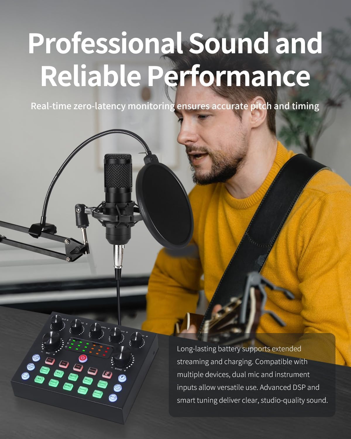 Thumbnail 5 de J.I.Y mic A+ Podcast Recording Kit with Bluetooth Sound Card and DSP Effects