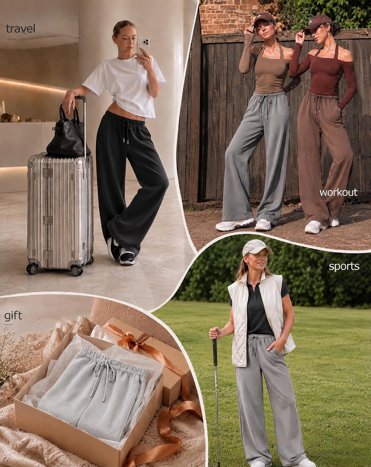 Detalle de JEKAOYI Women's Wide-Leg Sweatpants, High-Waisted with Drawstring and Pockets