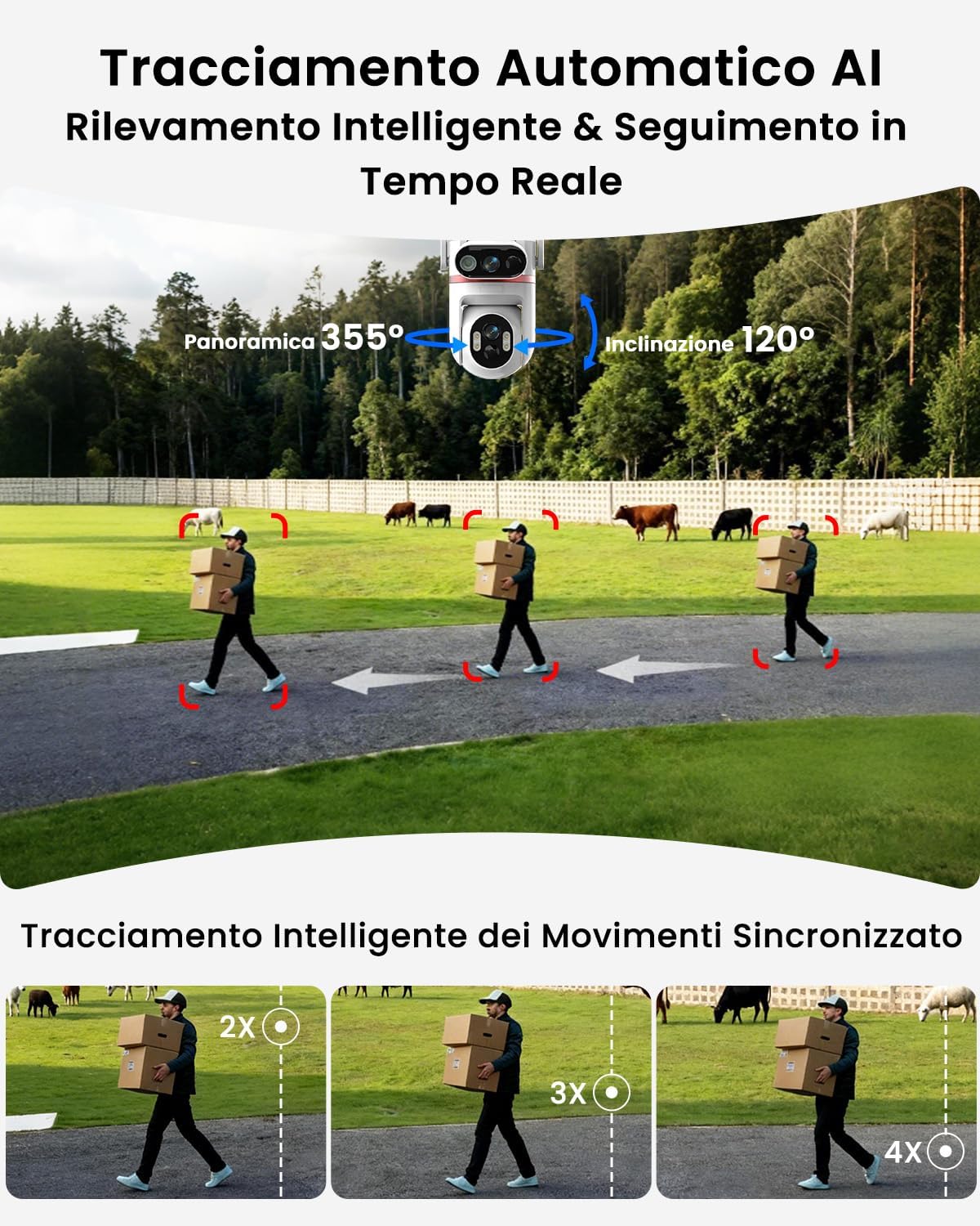 Thumbnail 6 de Telecamera solare 4G da esterno con doppia lente 4MP e tracciamento 360° (AOV) – 8W di pannello solare, 15800mAh