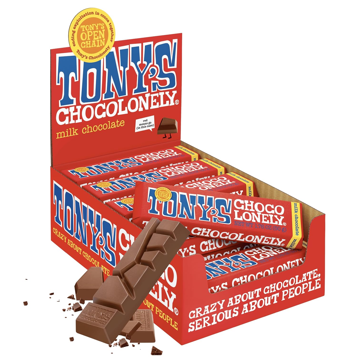 Detalle de Tony's Chocolonely Belgian Milk Chocolate Bars, 32% Cacao, 20 Bars