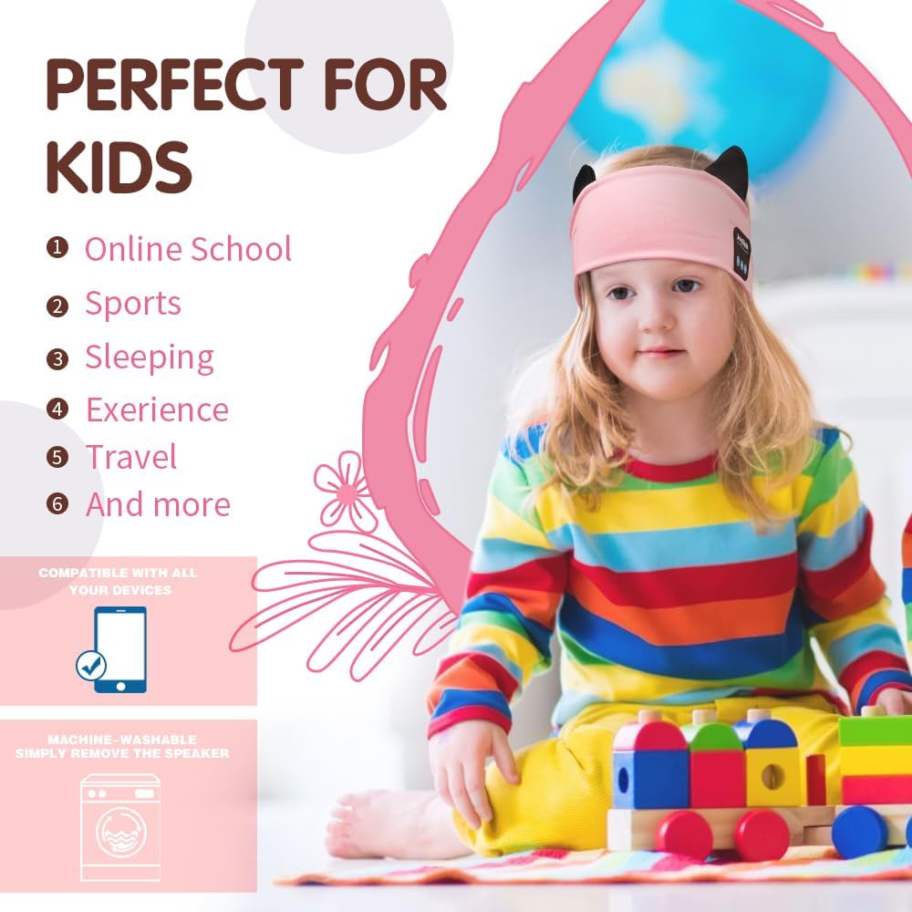 Thumbnail 1 de Joythink Kids Bluetooth Headband Headphones Sleep Mask (Pink) – 3-in-1 Wireless Headset for Sleep, Study and Travel