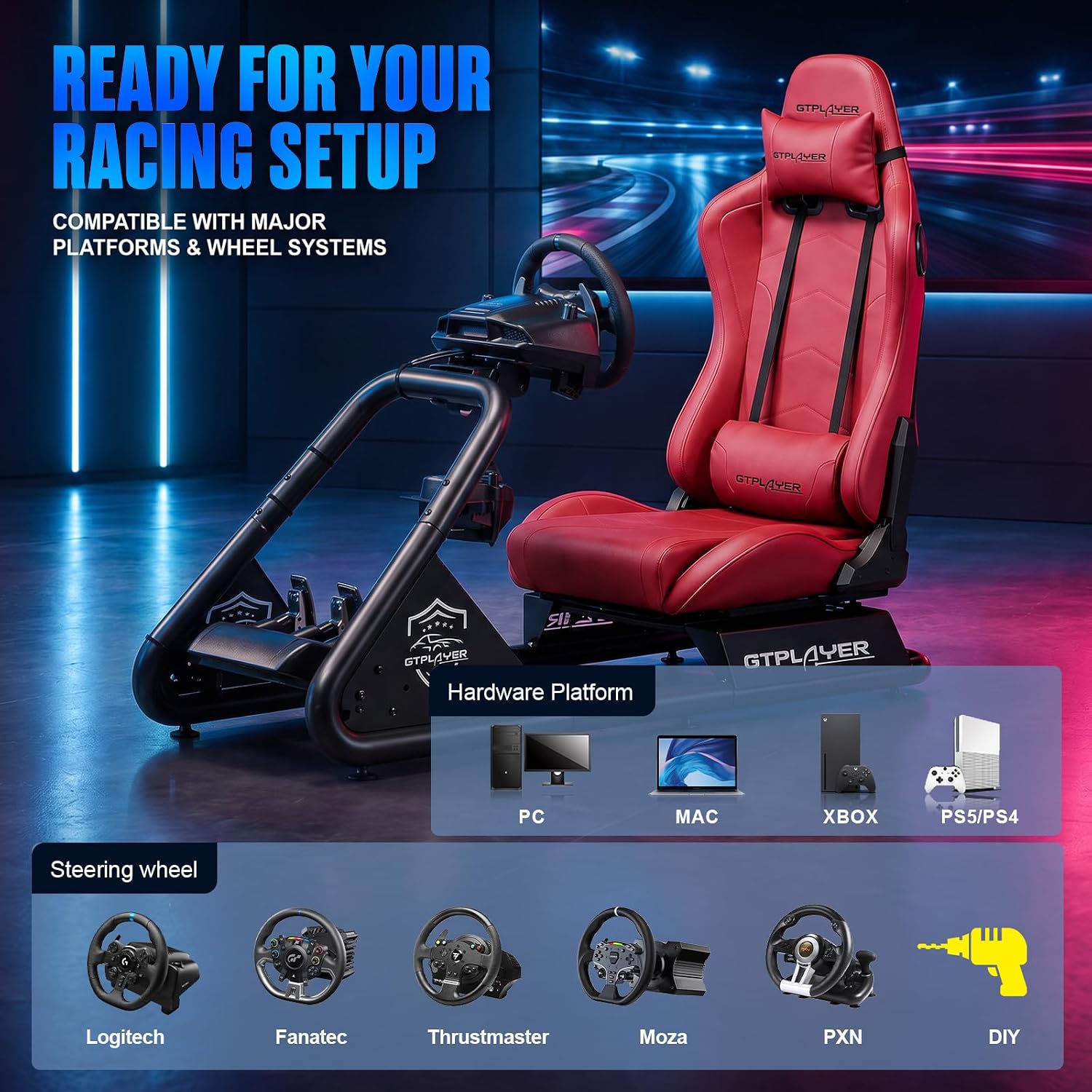 Thumbnail 6 de GTPLAYER JY-GTS03 Racing Simulator Cockpit with Bluetooth Speakers and Reclining Seat