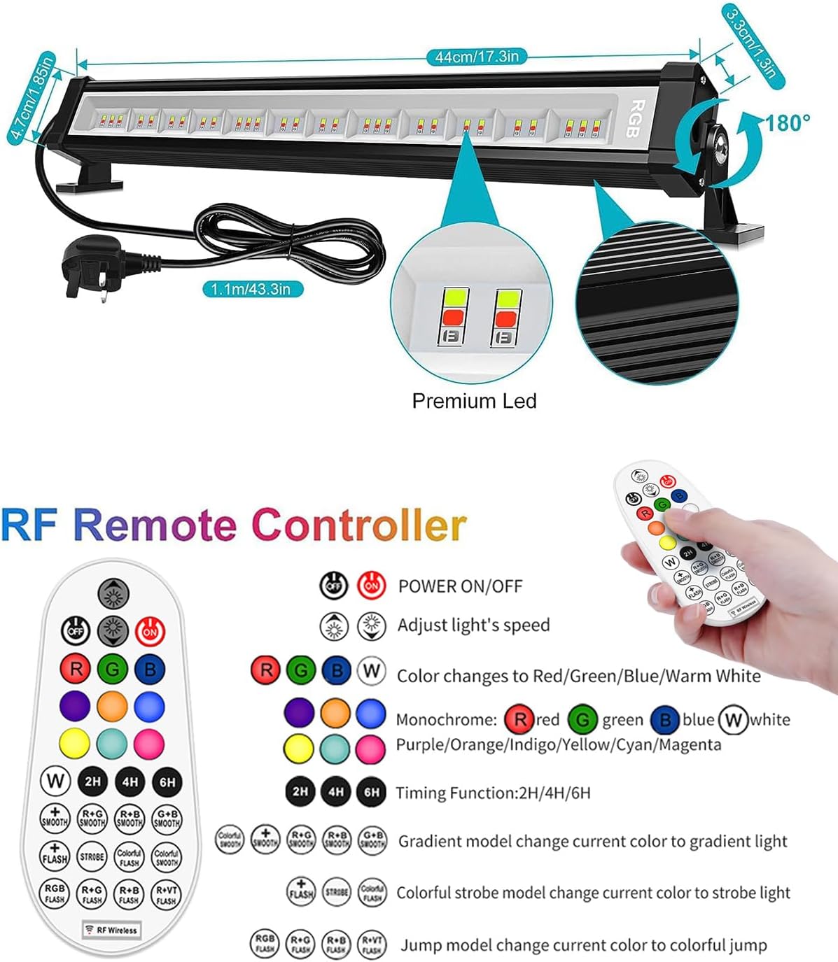 Detalle 2 de MEIHUA RGB Flood Lights Bar 42W LED wall washer lights 🎆