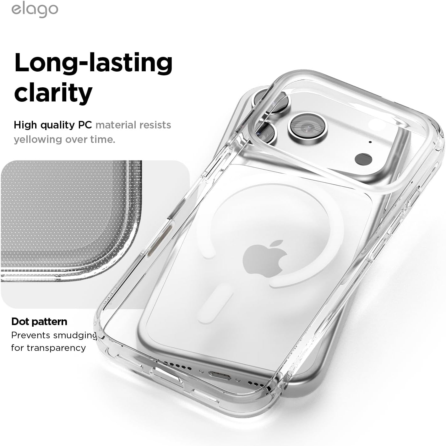Detalle 2 de elago Cover Magnetica Hybrid Trasparente per iPhone 17 Pro 6,3” – Compatibile MagSafe, antiurto