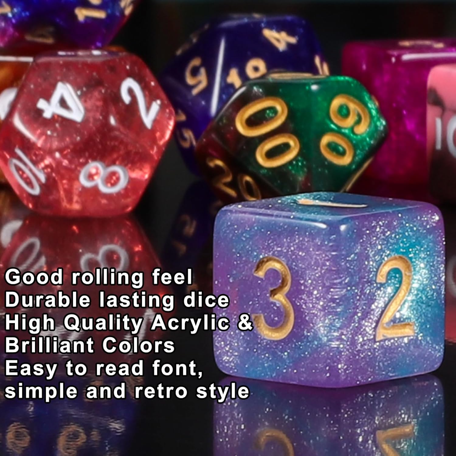 Detalle de QMay 30 Sets Polyhedral Dice – 210 Pieces with a Large Drawstring Bag