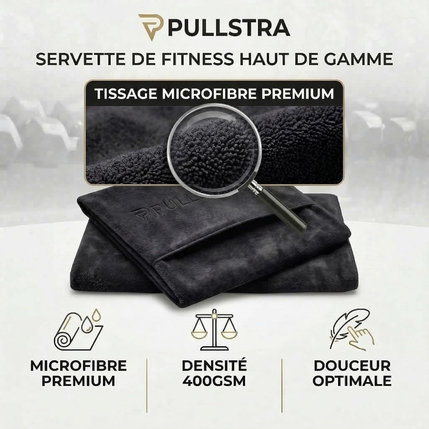 Thumbnail 2 de Pullstra Serviette Sport Musculation Microfibre 100x40 cm – Tapisserie absorbante avec poche pour banc de musculation
