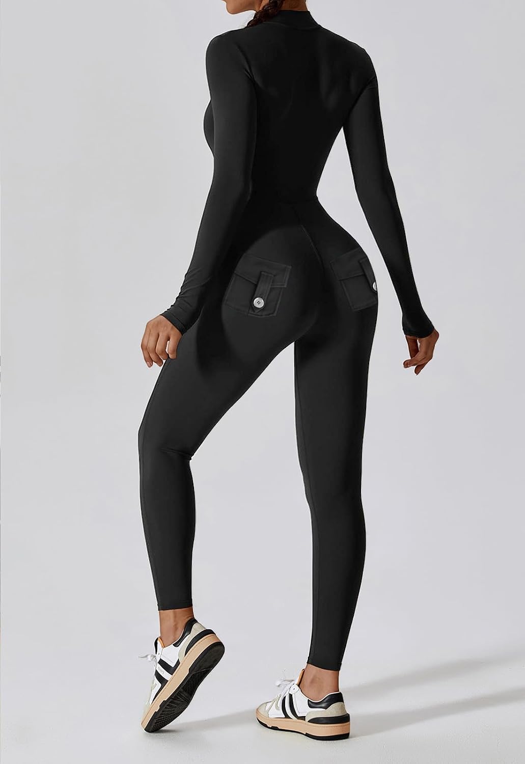 Detalle 2 de Ecupper Jumpsuits Damen Yoga Bodycon Einteiler Zip Up