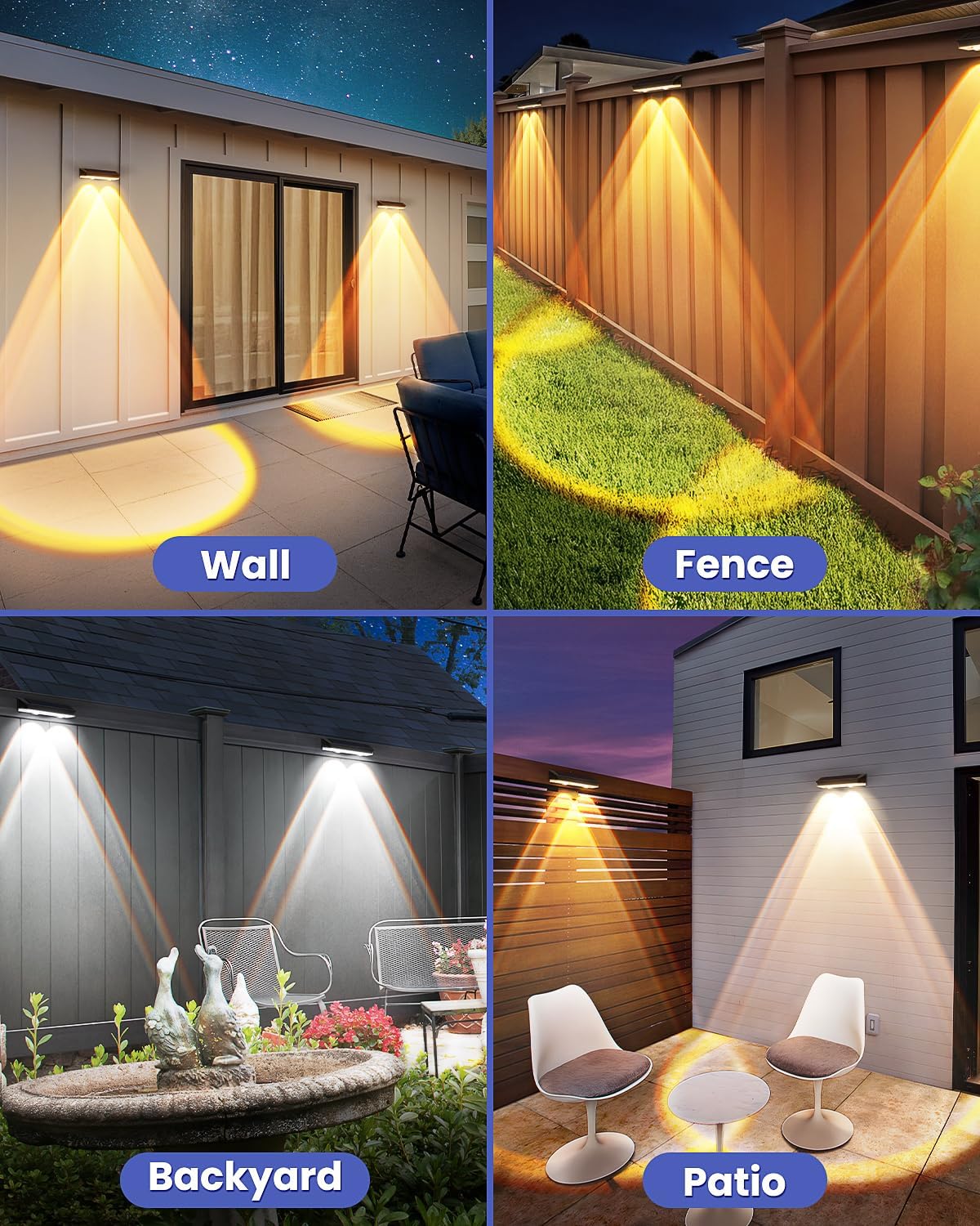 Thumbnail 1 de CLAONER Solar Fence Lights Outdoor Garden (4 Pack) – 3000/4500/6000K IP65, dusk to dawn