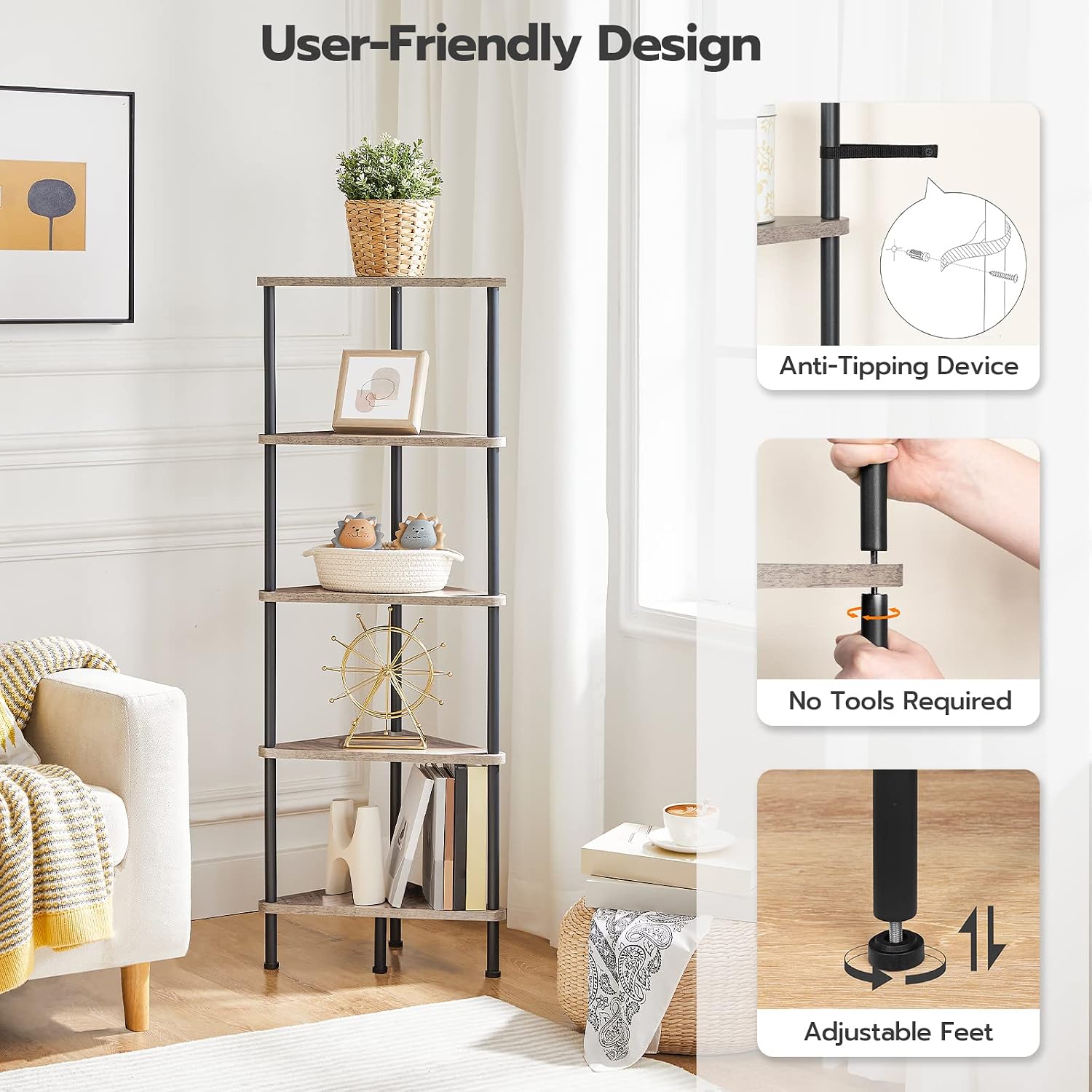 Thumbnail 5 de HOOBRO BG33CJ01 5-Tier Corner Shelf Stand