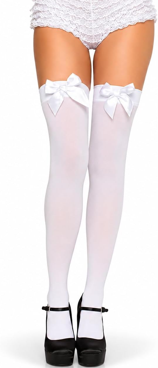 Detalle de Leg Avenue Women's Satin Bow Accent Thigh Highs, Opaque Stockings