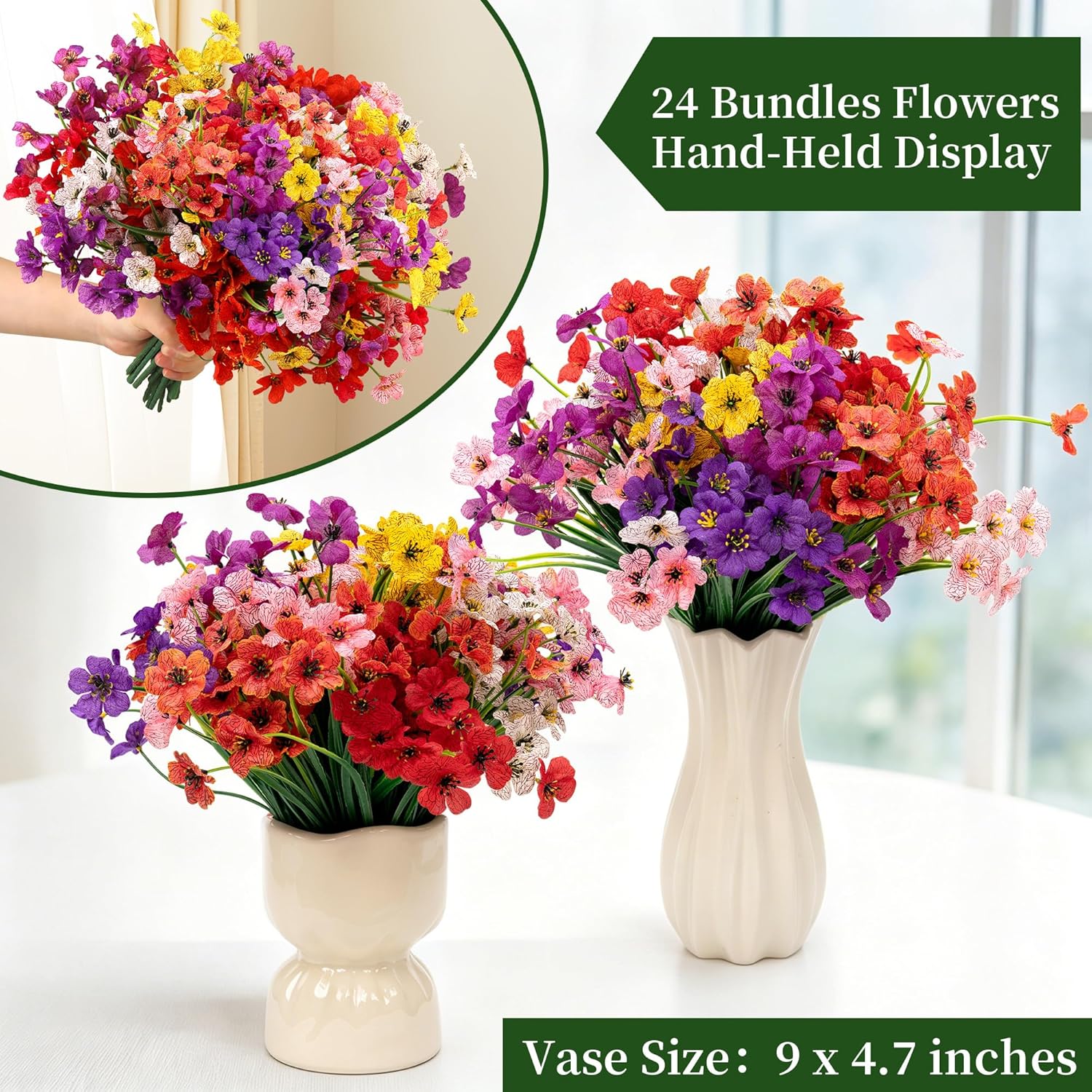 Thumbnail 3 de 24 Bundles Artificial Flowers for Outdoors/Indoors in 8 Colors – Handcrafted, UV-Resistant, Low Maintenance