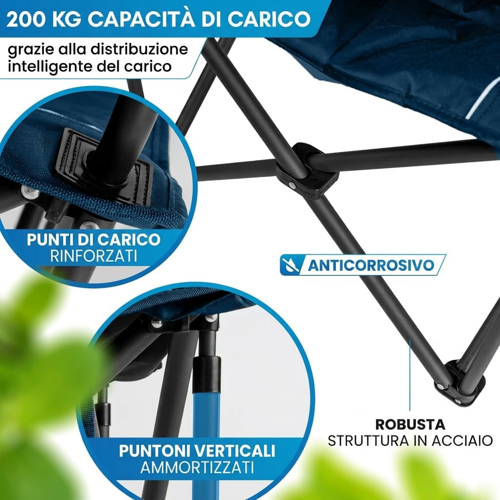 Thumbnail 3 de NORDMUT Sedia da campeggio pieghevole leggera con borsa frigo, portabicchieri e portata 200 kg (Blu 1x)