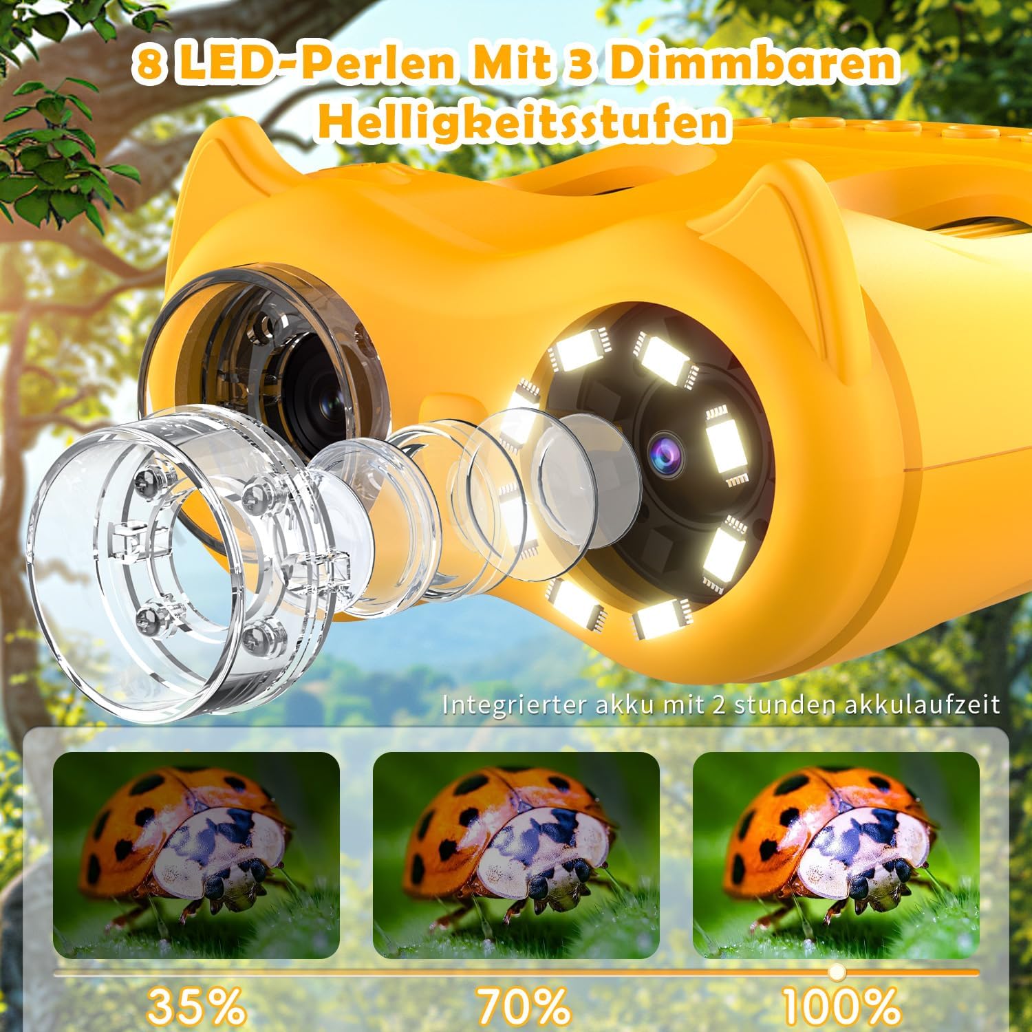 Detalle 2 de OAEBLLE 2 in 1 Mikroskop für Kinder und Fernglas – 2 Zoll HD Bildschirm, 1000× Vergrößerung, 8 LEDs, 1080p