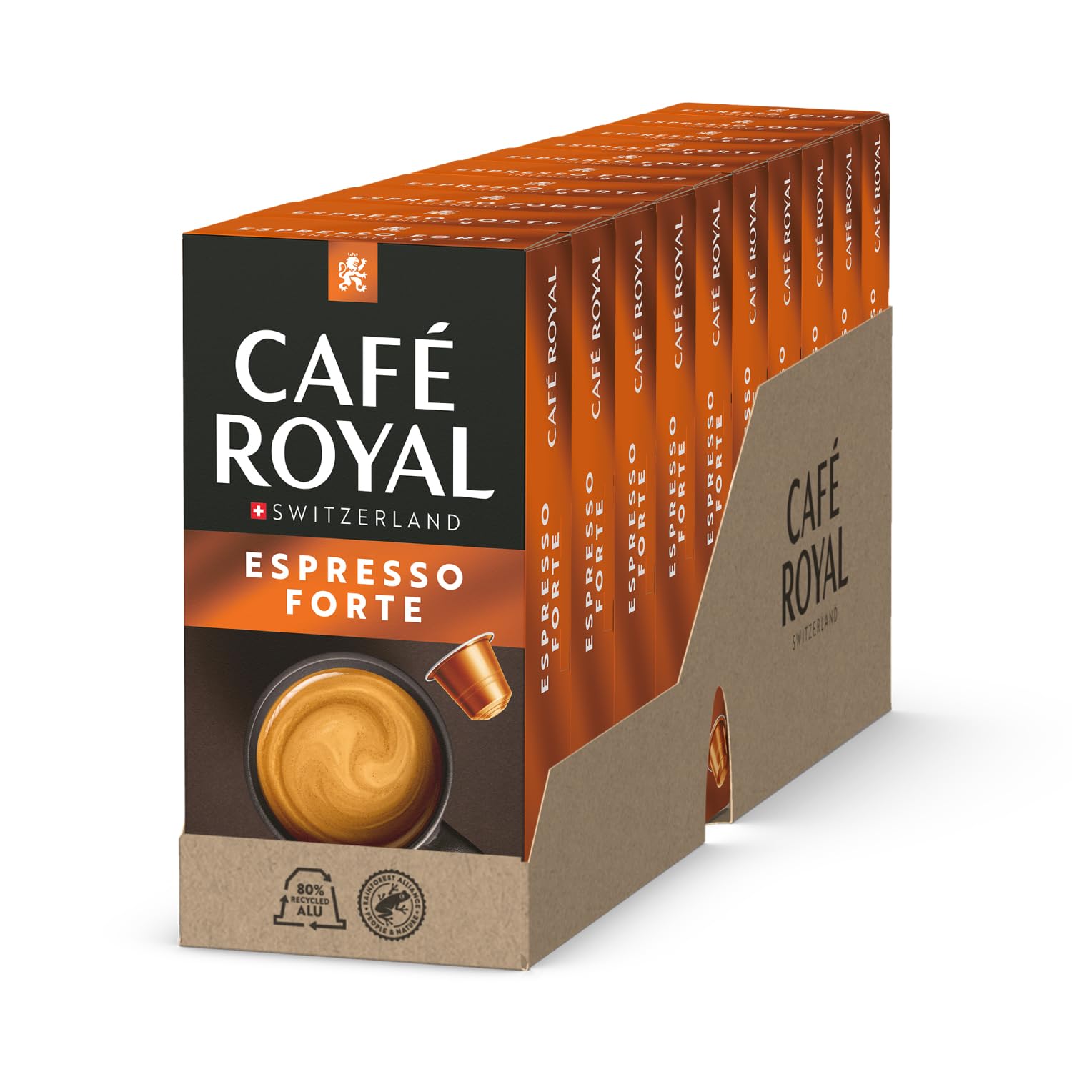 Detalle de Café Royal Espresso Forte – Nespresso-kompatible Kaffeekapseln, 100 Kapseln, 100% Arabica, Intensität 9/12, mittlere Röstung