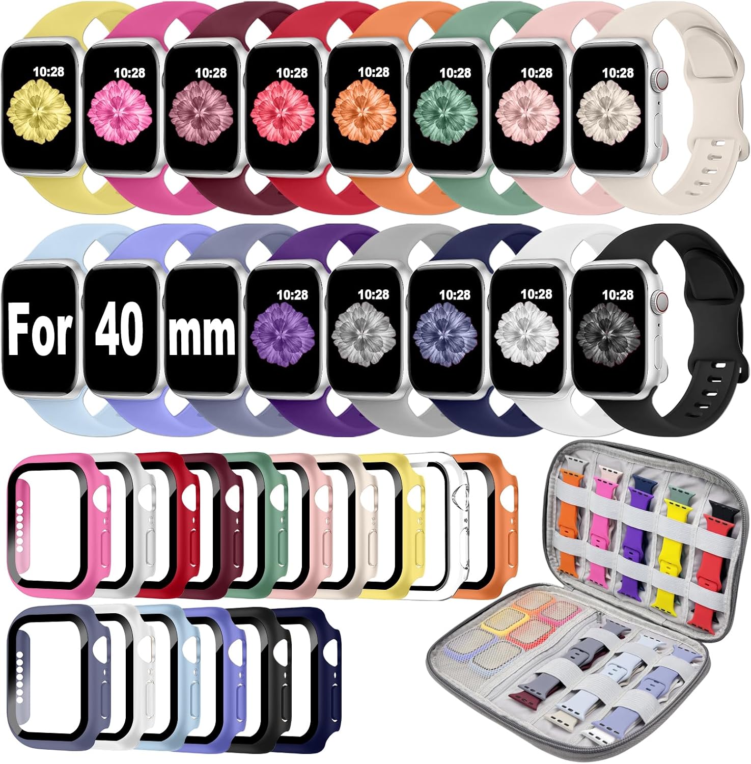 Detalle de 16 Pack Apple Watch 40mm Bands with Case & Organizer — all-in-one colorful kit