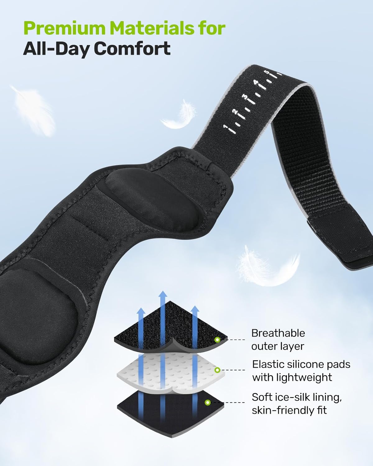 Thumbnail 3 de Rakiie Tennis Elbow Support Strap – Adjustable Dual Silicone Pad Compression for Tennis & Golf Elbow