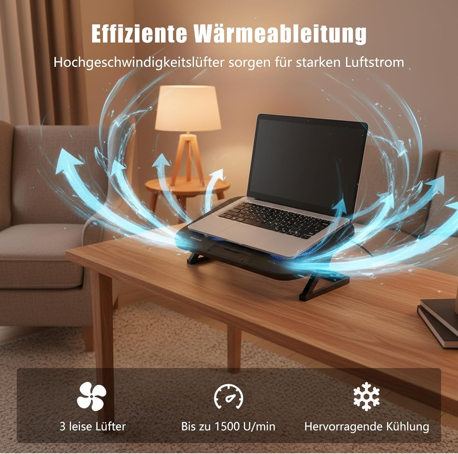 Detalle 2 de Laptop Cooling Pad with 3 Quiet Fans and 5-Level Ergonomic Stand