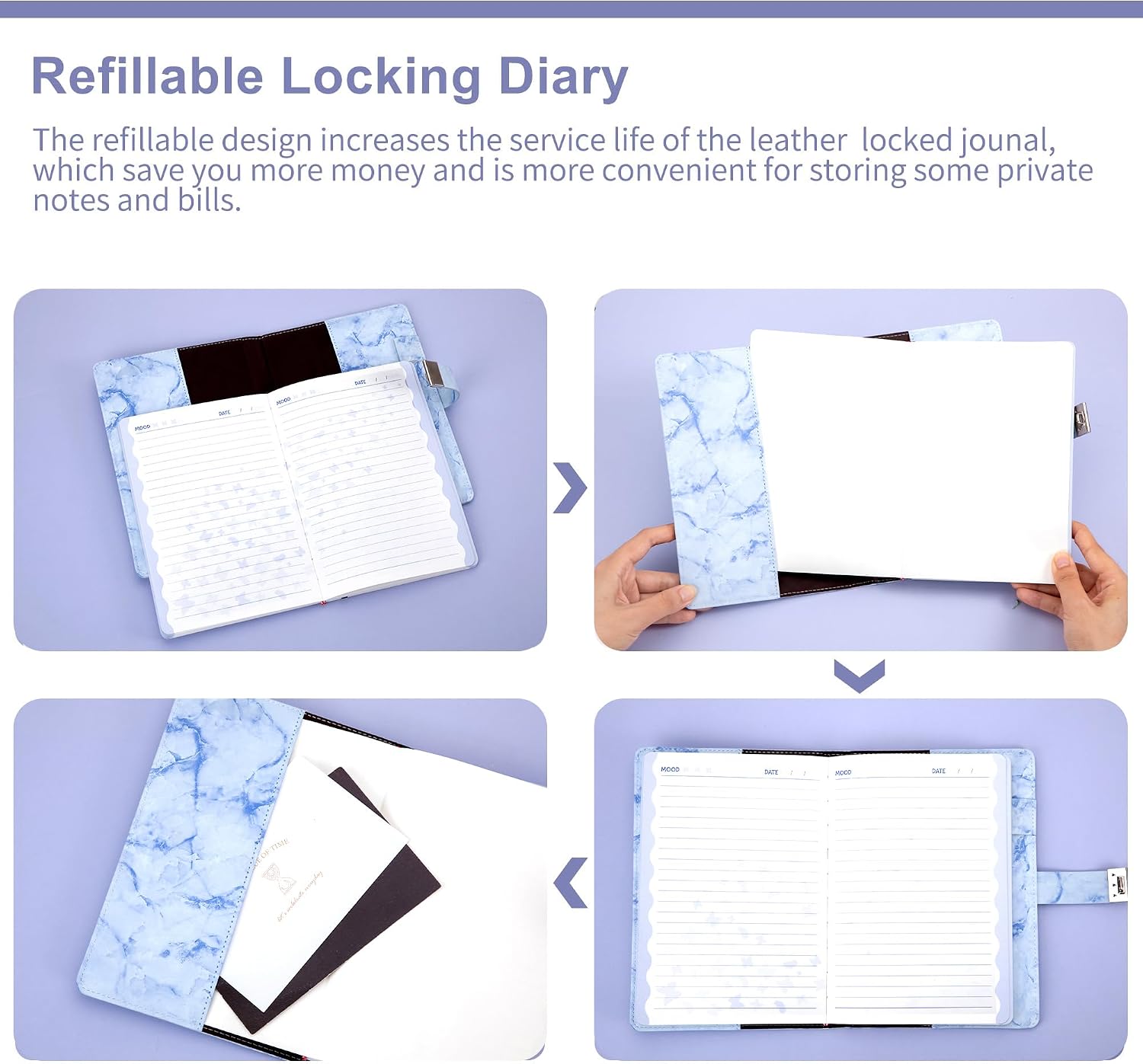 Thumbnail 4 de CAGIE A5 Marble Diary with Lock 192 Pages ๐