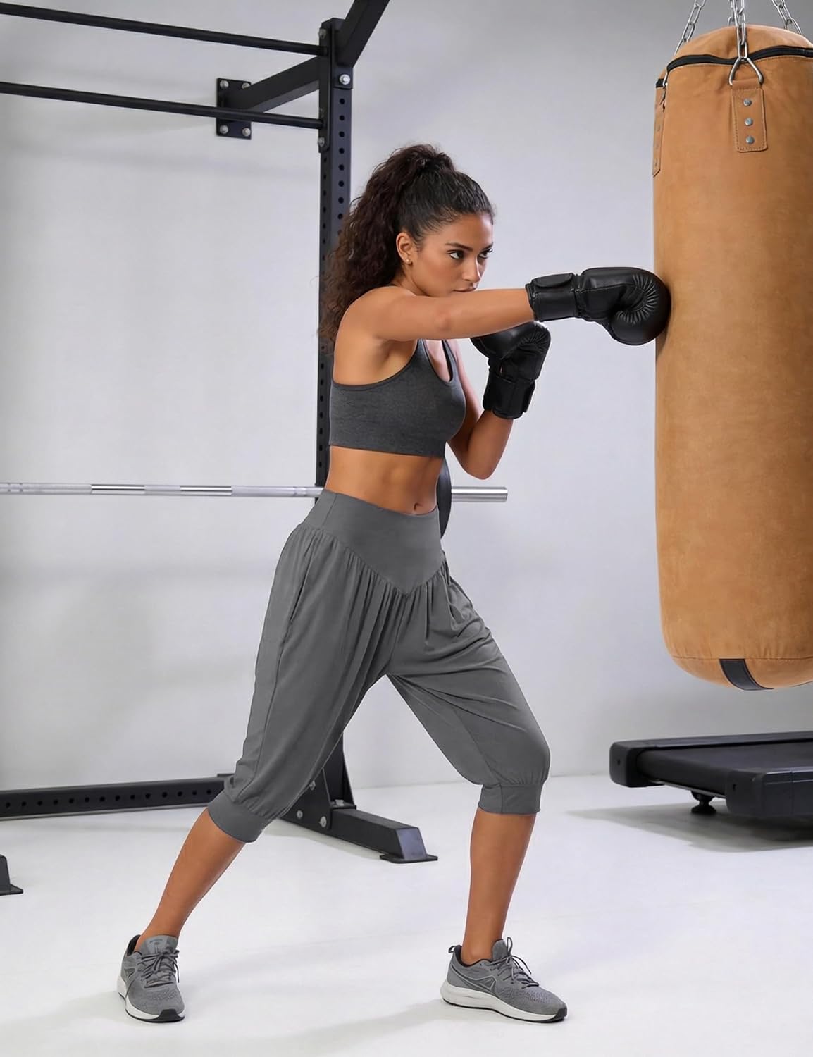 Thumbnail 6 de Terecey pantalon sarouel femme taille haute ample (3/4), léger pour yoga, pilates, fitness et danse